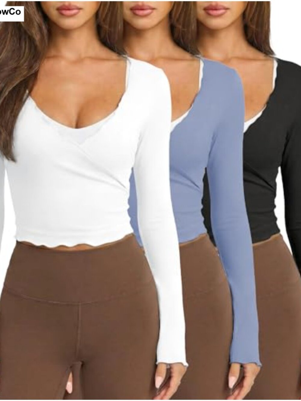 Women's Long Sleeve Ballet Wrap Top Cropped Yoga Workout Blouse